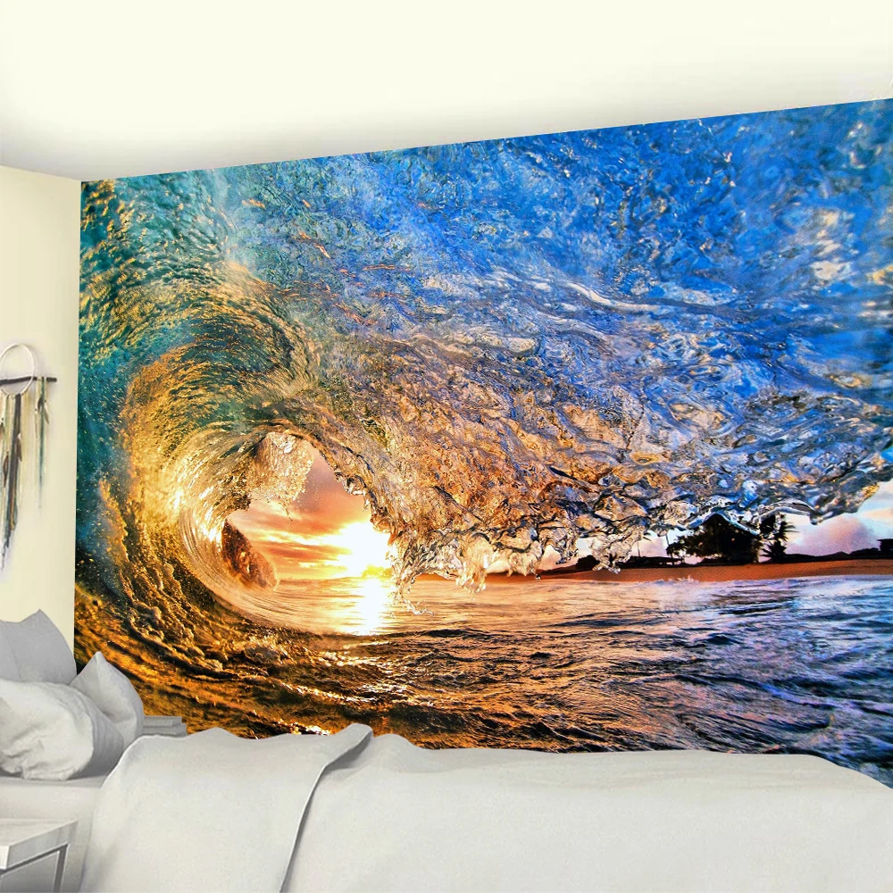 

Home Art Decor Seaside Waves Psychedelic Scene Printed Tapestry Witchcraft Tapestry Hippie Boho Decor Mandala Sheets tapiz