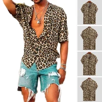 summer short sleeve leopard print shirt men lapel neck loose button up blouse breathable streetwear sexy shirts men incerun 2022