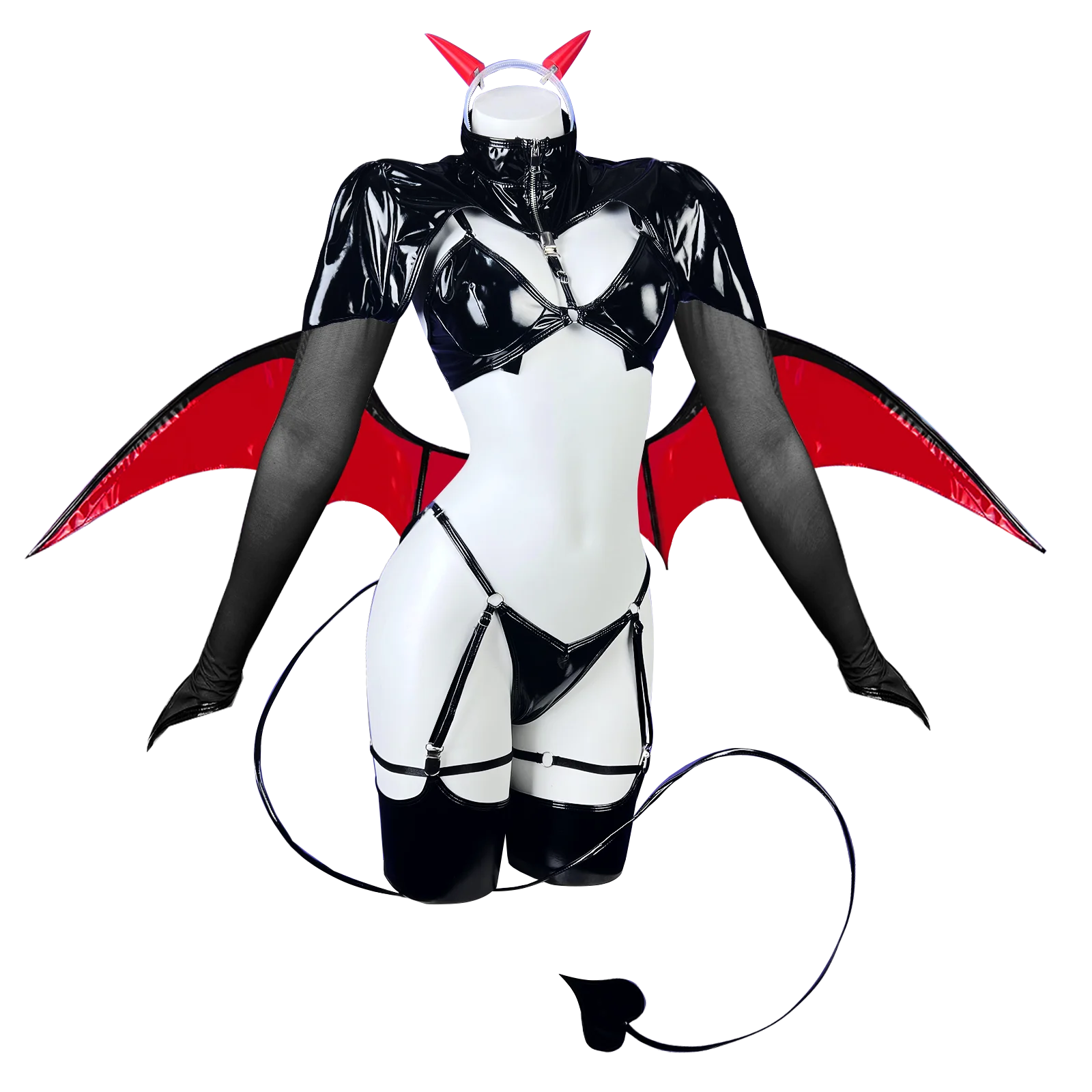 Фото Костюм для косплея KORURACLUB Love Heart Succubus, боди из искусственной кожи для женщин (комплект из 6 предметов) №1
