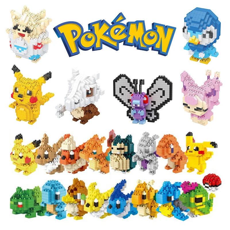 

New 73 Styles Pokemon Small Building Blocks Toy Pikachu Eevee Squirtle Charmander Pokeball Figure Model Doll Kid Christmas Gifts