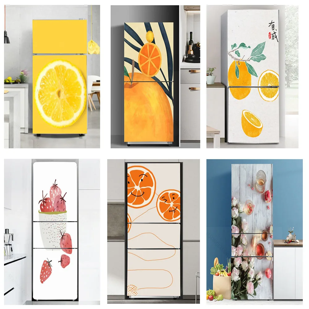 

3D Self-adhesive Fruit Refrigerator Paste Plastic Wrap Refrigerator Wallpaper Door Paste Wall Paste Custom deursticker