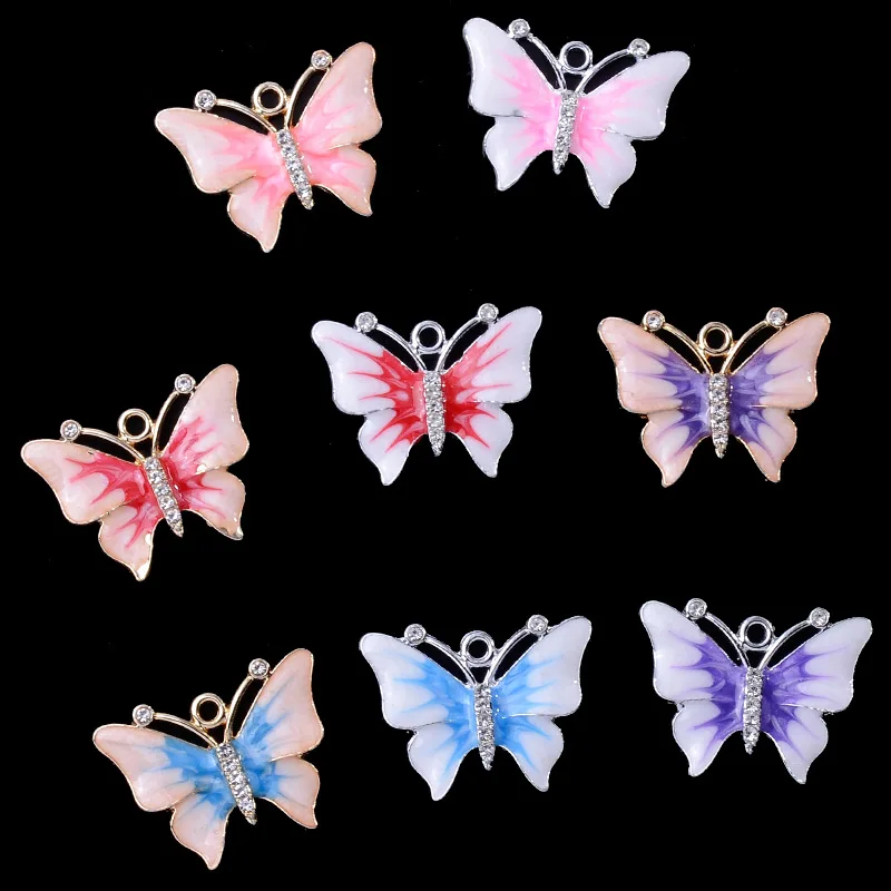 50 шт. 21*27 мм сплав золотого цвета Кристалл Эмаль Бабочка Шарм для самодельных свадебных сережек/ожерелий ювелирных изделий оптовая продажа