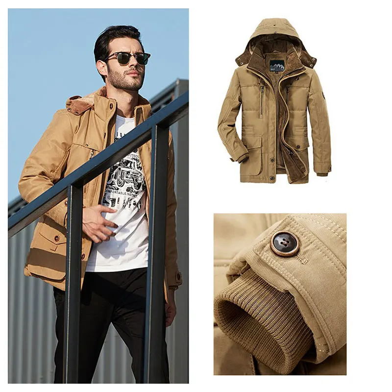 Men's Warm Thick Parka Windproof Fleece Detachable Hat Military Quality Jacket Winter Plus Velvet Overcoat Male 2022 Outwear 6XL