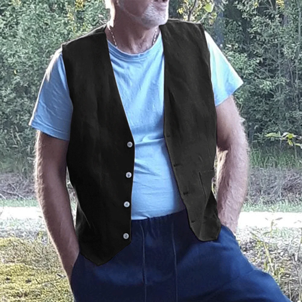 Жилетка мужская льняная повседневная безрукавка для рыбалки жилет в стиле ретро