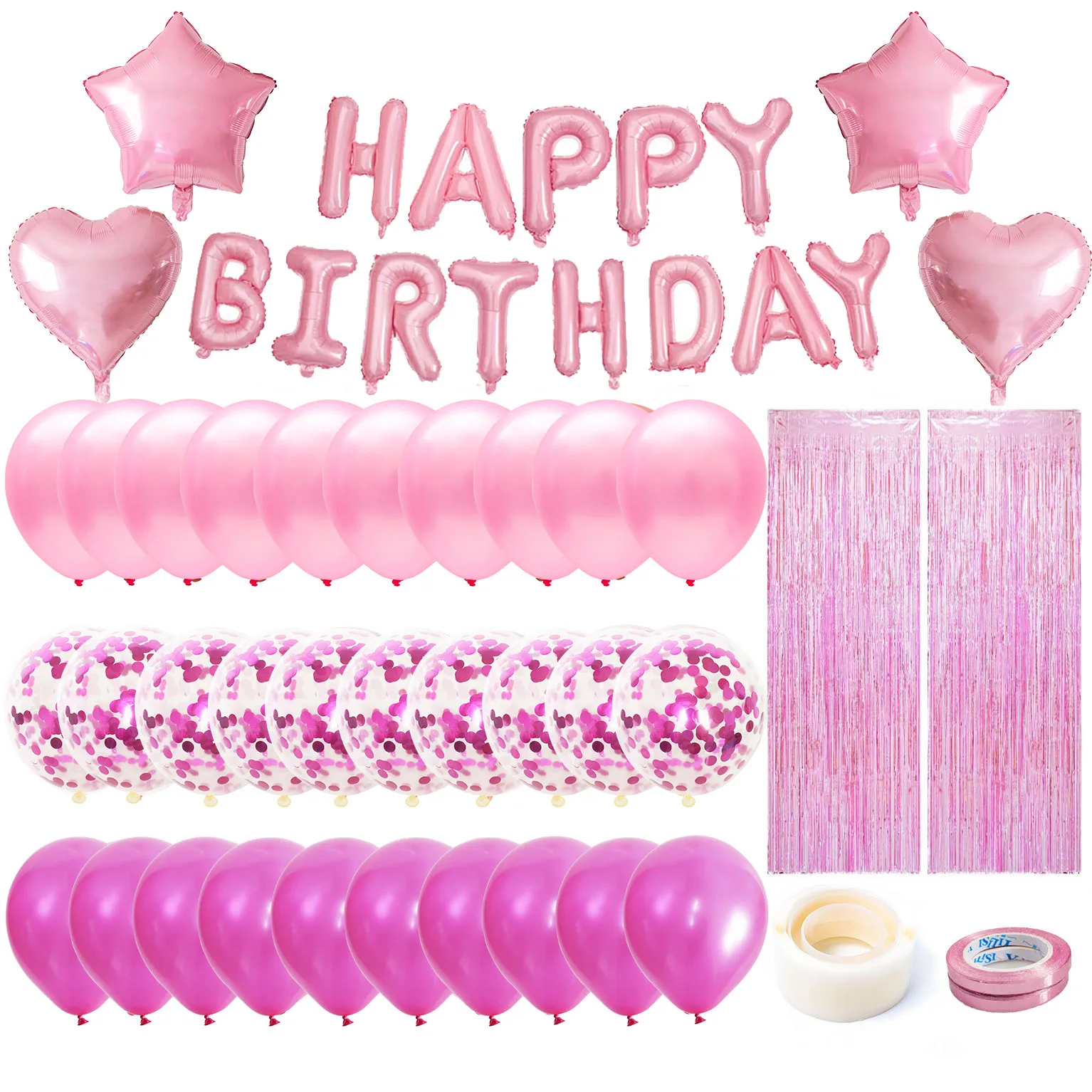 

40pcs Pink Happy Birthday Latex Balloons Party Decorations Baby Girl 1st First 1 2 3 4 5 10th 16th 18 30 Years Old Woman