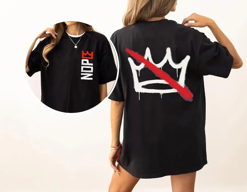 Фото Двусторонняя футболка Crown No Kings, политические рубашки для защиты от Maga, хлопковые топы высокого качества, футболка с графическим рисунком, короткая рубашка унисекс для взрослых №1