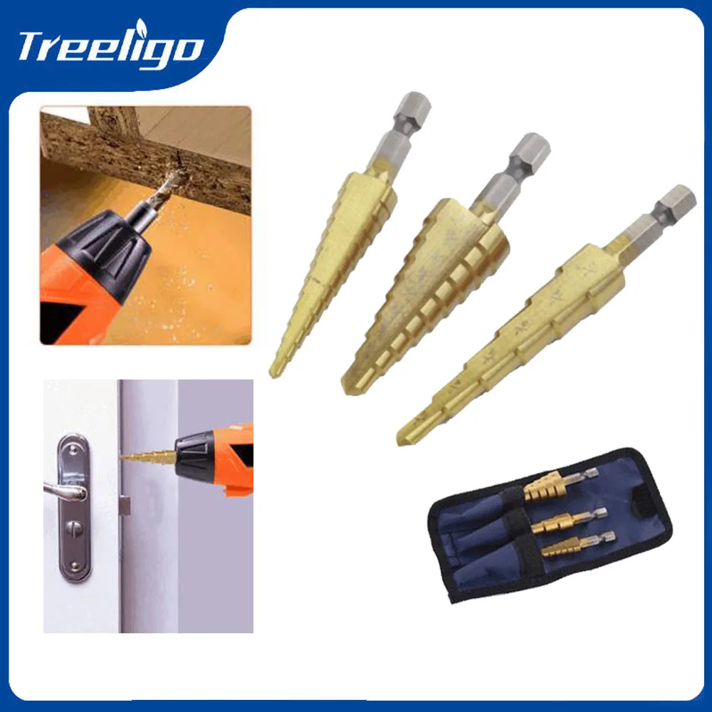 3pcs HSS Steel Titanium Step Drill Bit Set Industrial Reamer reaming Wood Cone Core Drilling Hole Saw Tool Twist Saw Drill Tools