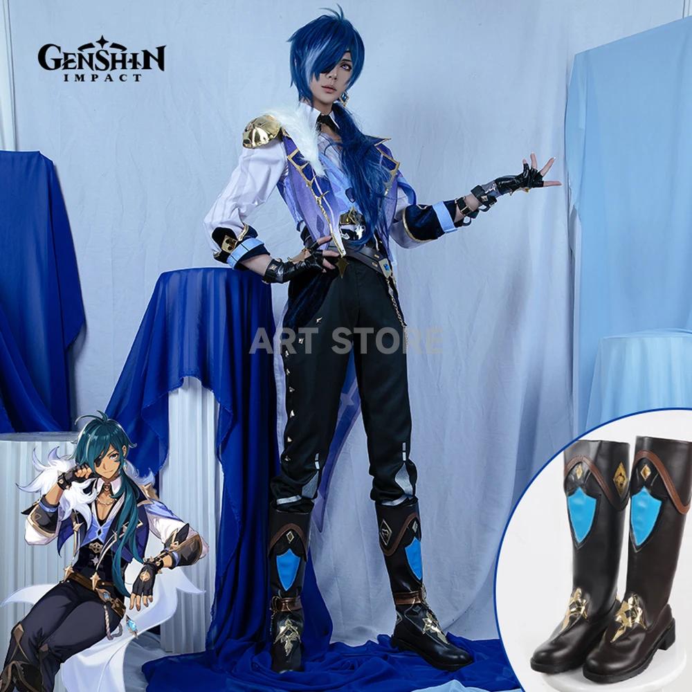 

Kaeya Cosplay Game Genshin Impact Cosplay Costume Jacquard Fabric Kaeya Wig Shoes Full Set Halloween Party Clothes for Men