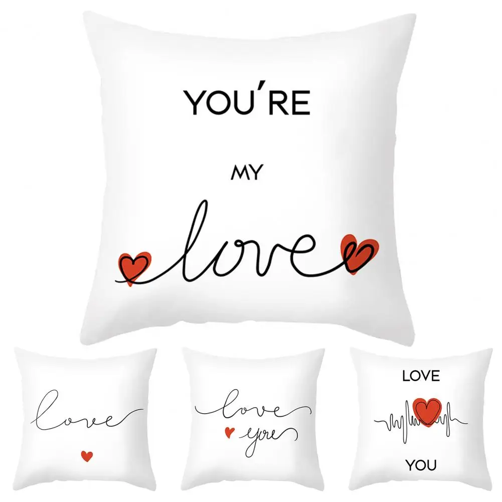 

Pillowcase Breathable Throw Pillow Cover Valentine's Day Love Heart Letter Print Pillow Cushion Cover