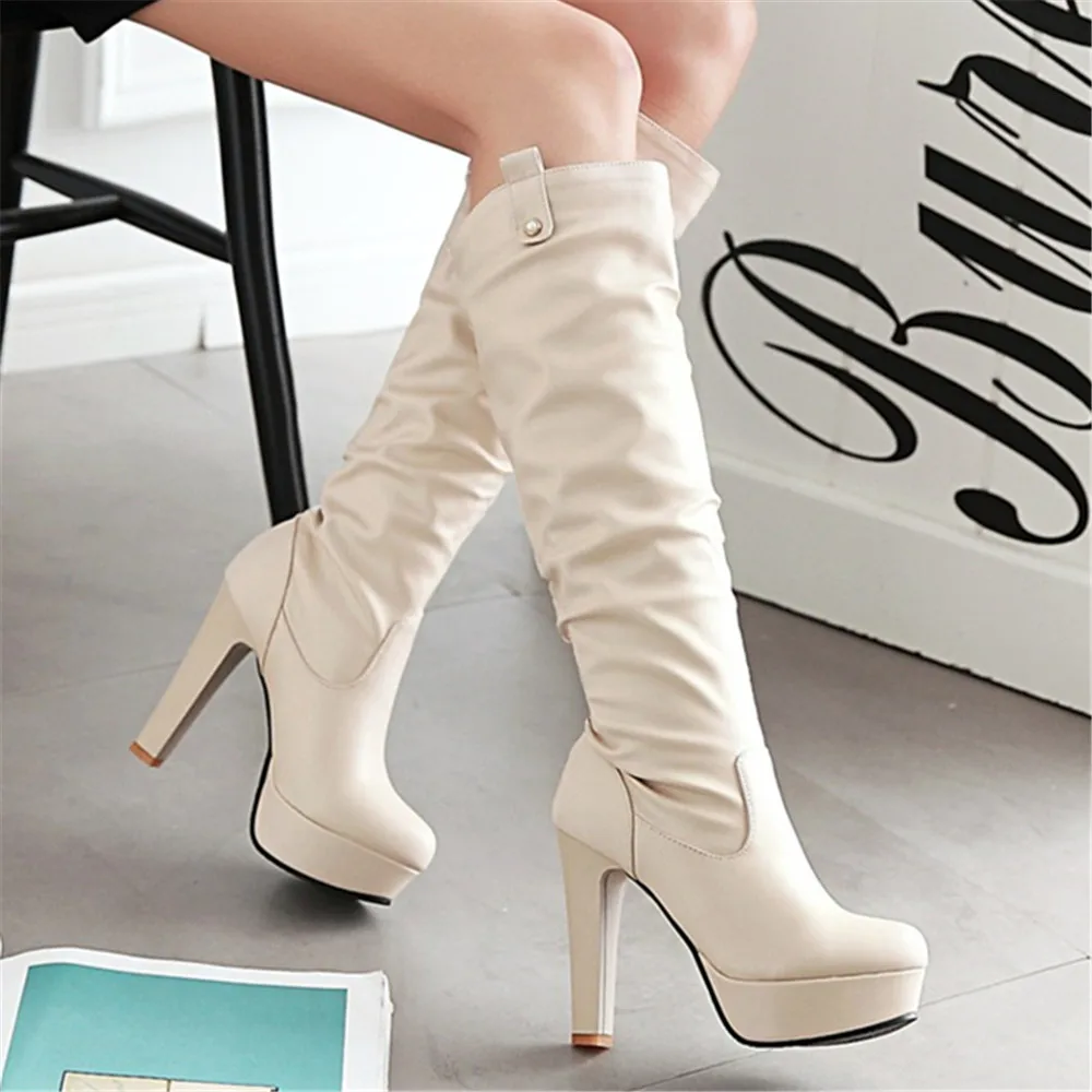 Женские сапоги с круглым носком до колена на платформе В рыцарском стиле размеры