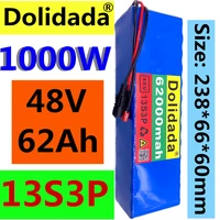 2020 new 48v62ah 1000w 13s3p 48v lithium ion battery pack 62000mah for 54 6v e bike electric bicycle scooter with bms