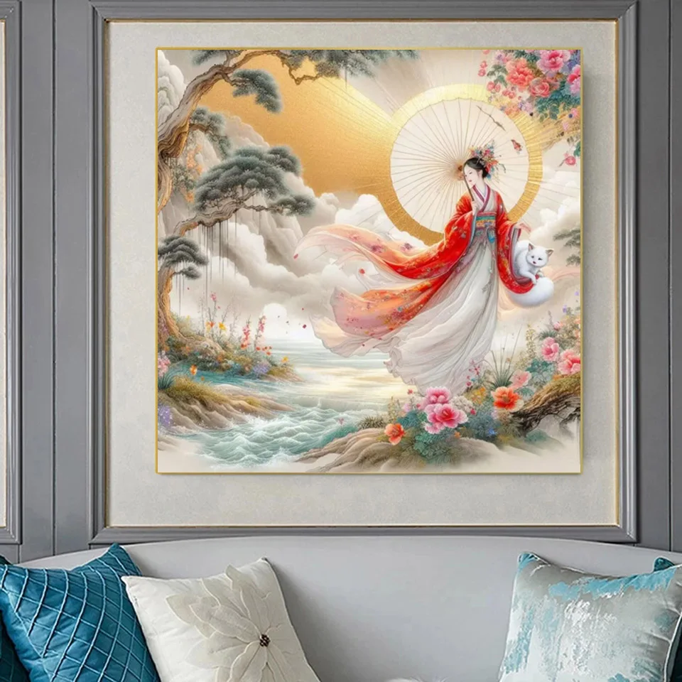 Алмазная живопись 5D сделай сам в китайском стиле с изображением феи и лисы