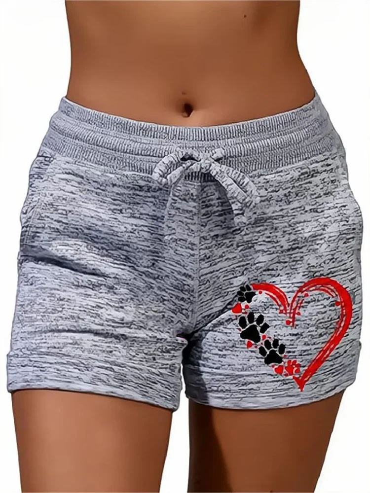 Mid Waist Solid Base Printed Casual Shorts Women's Clothing Elastic Waist Drawstring Yoga Sports Waistband Tied Elastic Shorts