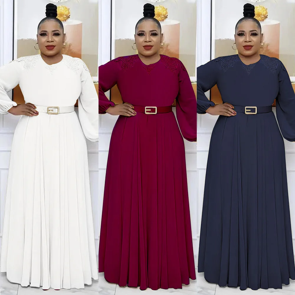 

African Clothes African Plus Size Polyester Dresses Women Evening Maxi Dress Embroidery African Women Long Sleeve Dress