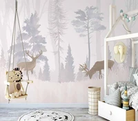 custom 3d wallpaper mural nordic hand painted forest elk childrens room interior art background wall papel de parede