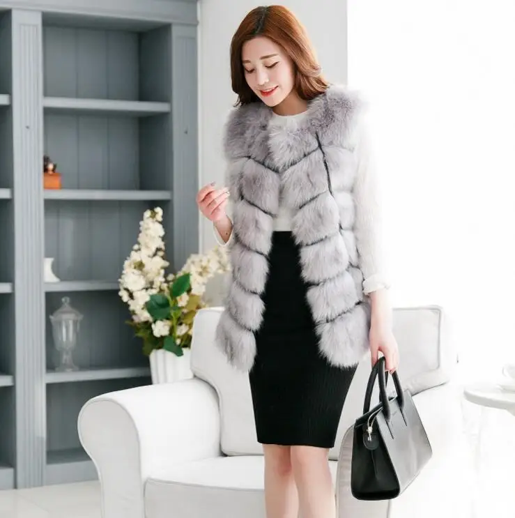 Splice autumn and winter fur vest fur vest women's middle long fur vest coat