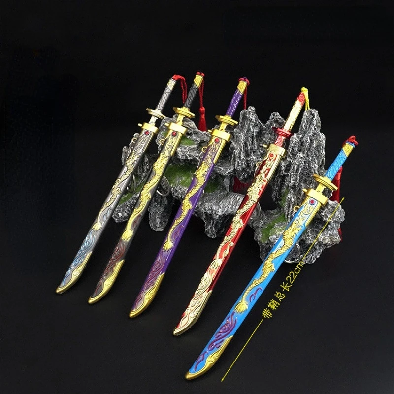 

New Golden Dragon Sword Keychain Bag Pendant 22cm Alloy Weapon Model Pendant Mini Katana Keychains Anime Keychain Key Chains