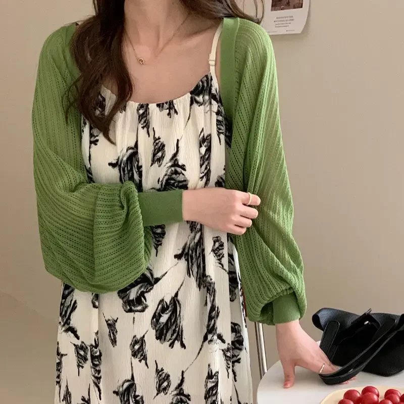 Французский Ледяной Шелковый Вязаный Кардиган Женская Летняя Тонкая Куртка Топ