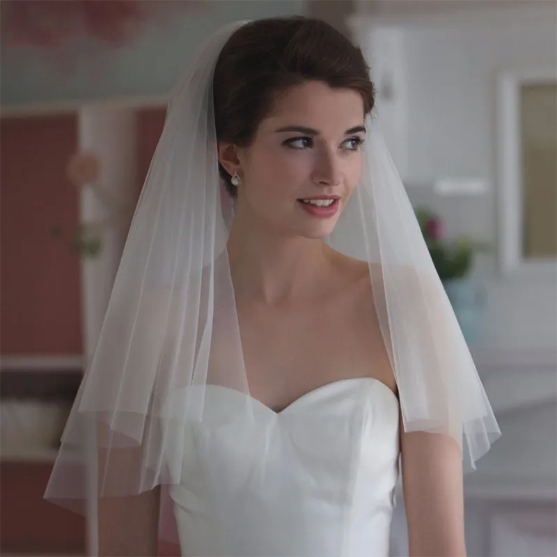 

White Ivory Short Bridal Veils Cheap Wedding Accessories Velo de Novia Casamento Soft Tulle Wedding Veil 2023