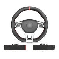 diy custom soft red marker black suede steering wheel cover for benz c63 c117 c218 r231