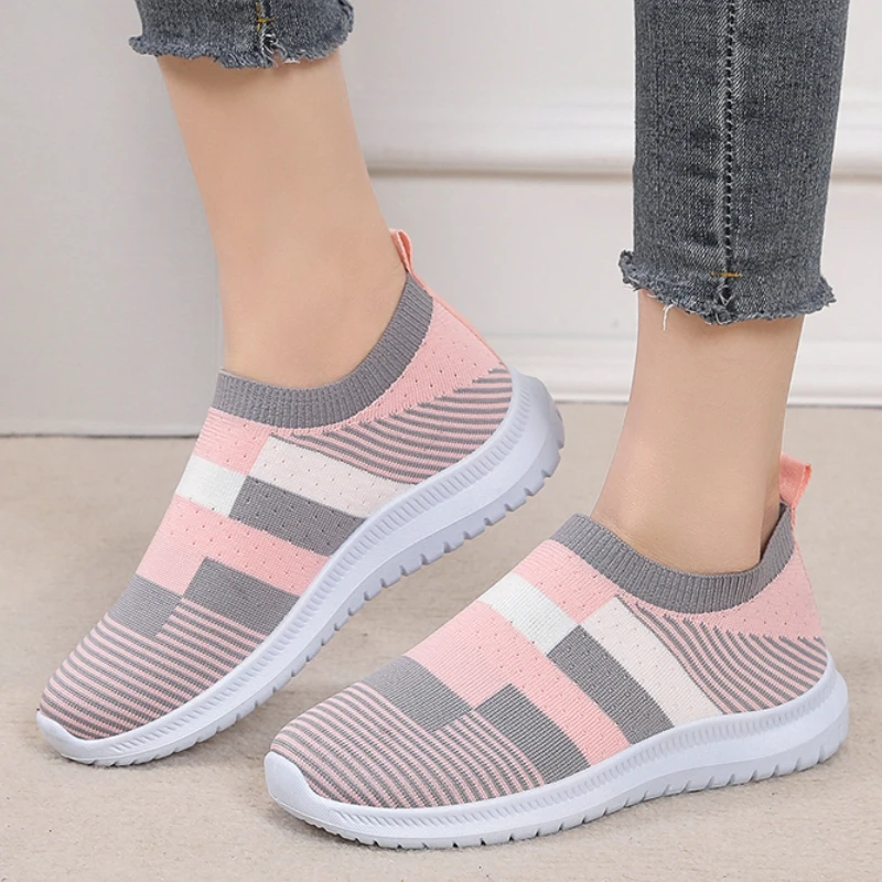

Women Shoes Vulcanized Zapatillas Mujer Knitted Sneakers Women New Flat Shoes Mix Color Vulcanize Shoes Casual Chaussure Femme