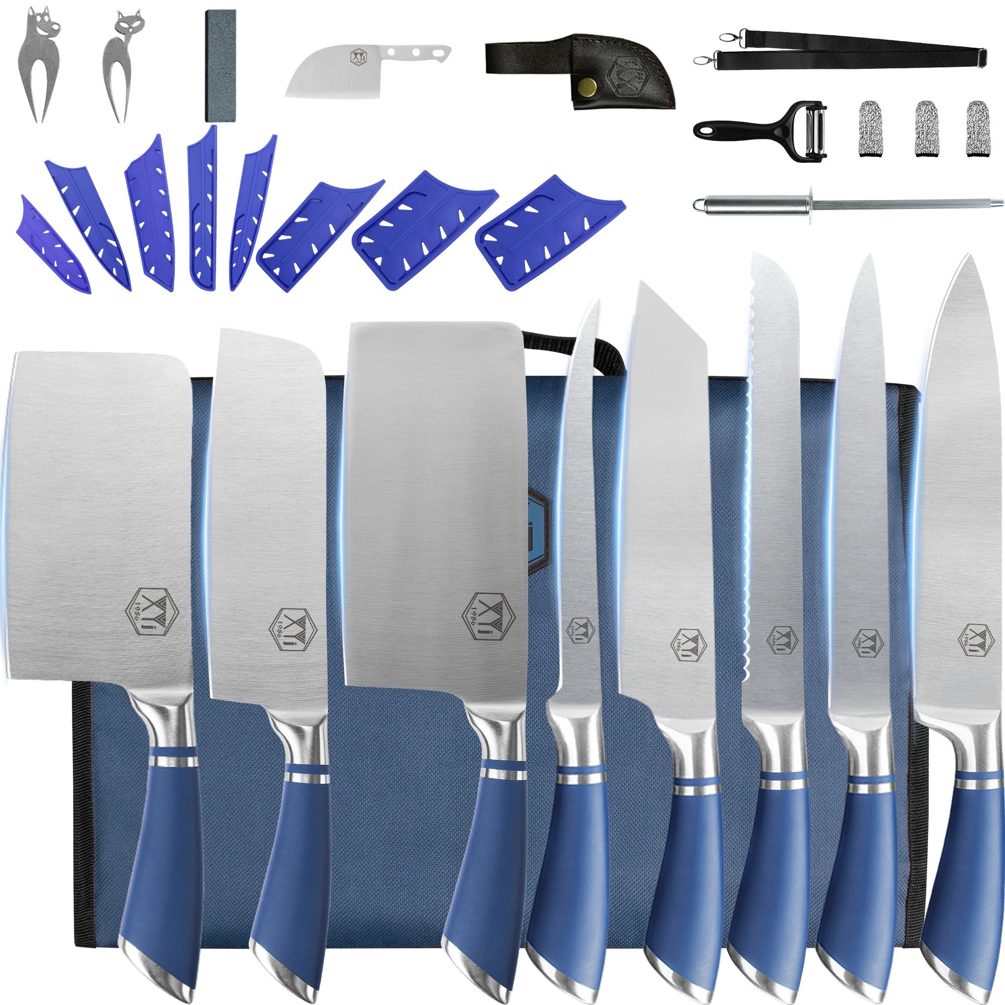 

XYj Cleaver Chopping Knives Set 8PCS Stainless Steel Kitchen Knife Tool Kit Roll Bag Storage Gift Chef Slicing Cooking Knife Set