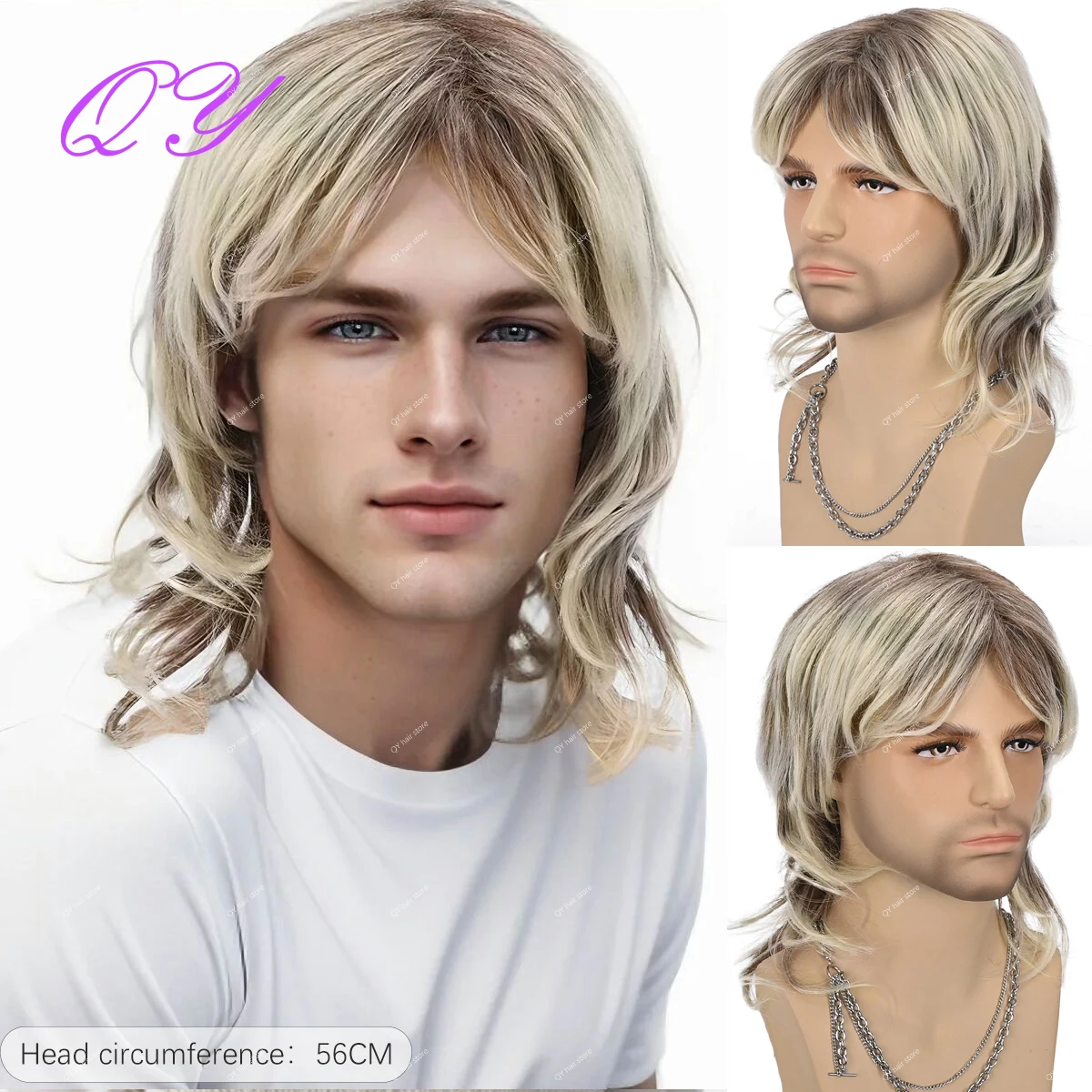 QY Полный верхний синтетический мужской длинный золотой парик из натуральных