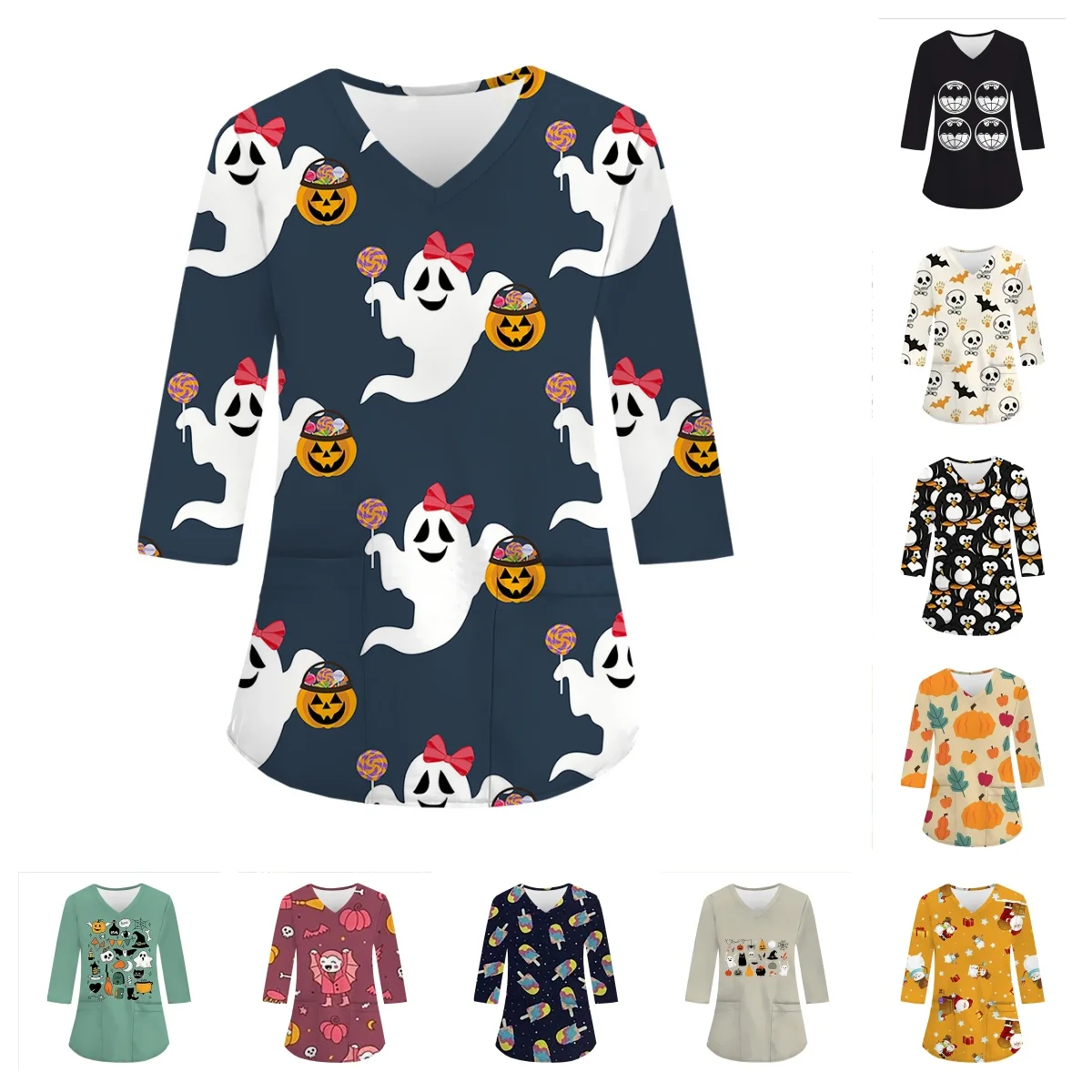 Женские забавные футболки на Хэллоуин униформа женская форма с принтом