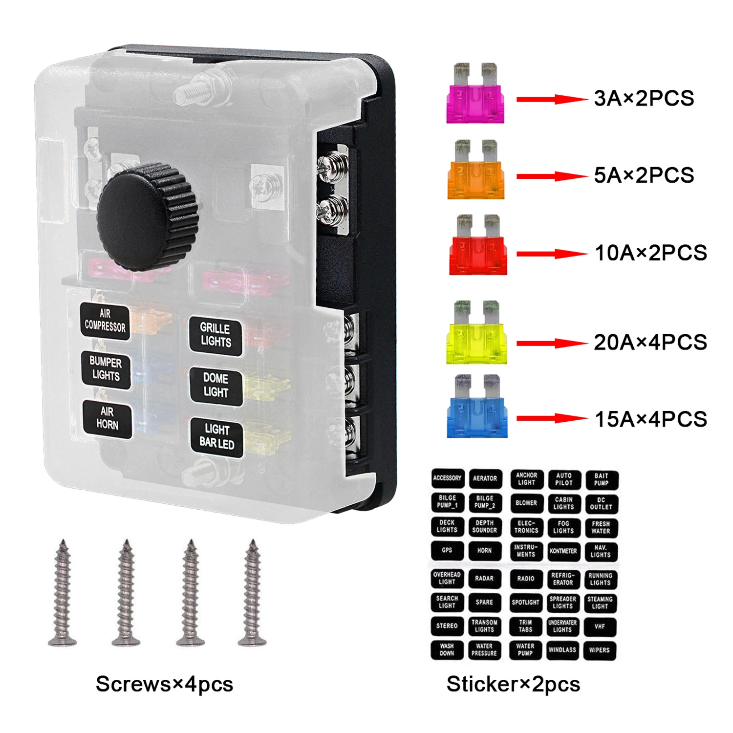 

Блок предохранителей 6-контактный со светодиодным индикатором 12 В Вольт Блок предохранителей Инструменты ATO/ATC Морская панель предохранителей Водонепроницаемая 24 В для автомобильной лодки