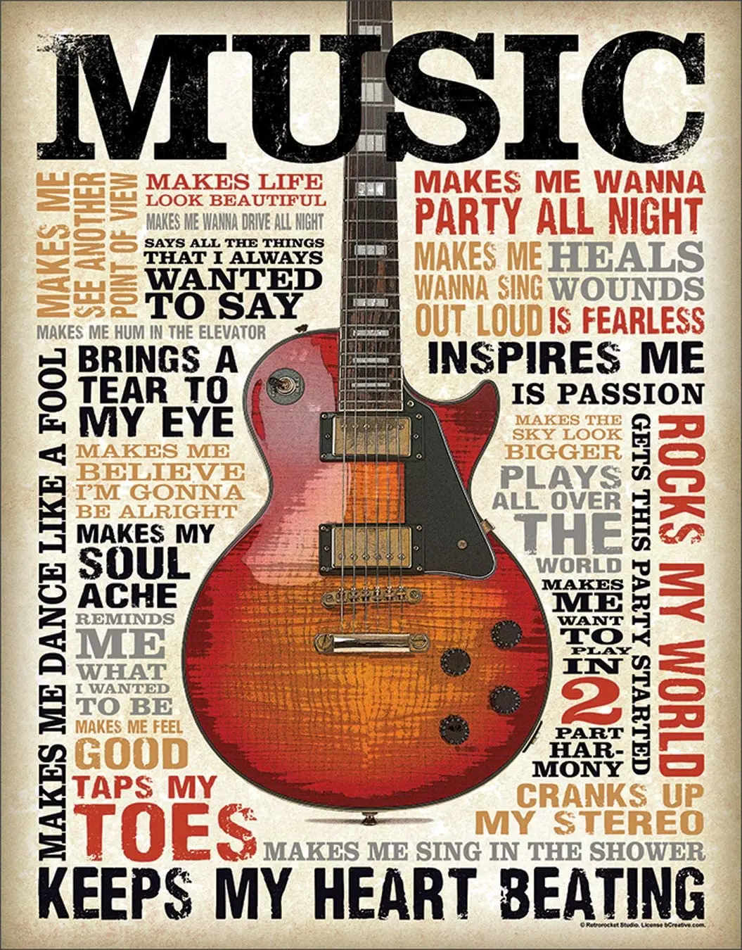 

Desperate Enterprises Music Inspires Me Tin Sign - Nostalgic Vintage Metal Wall Decor