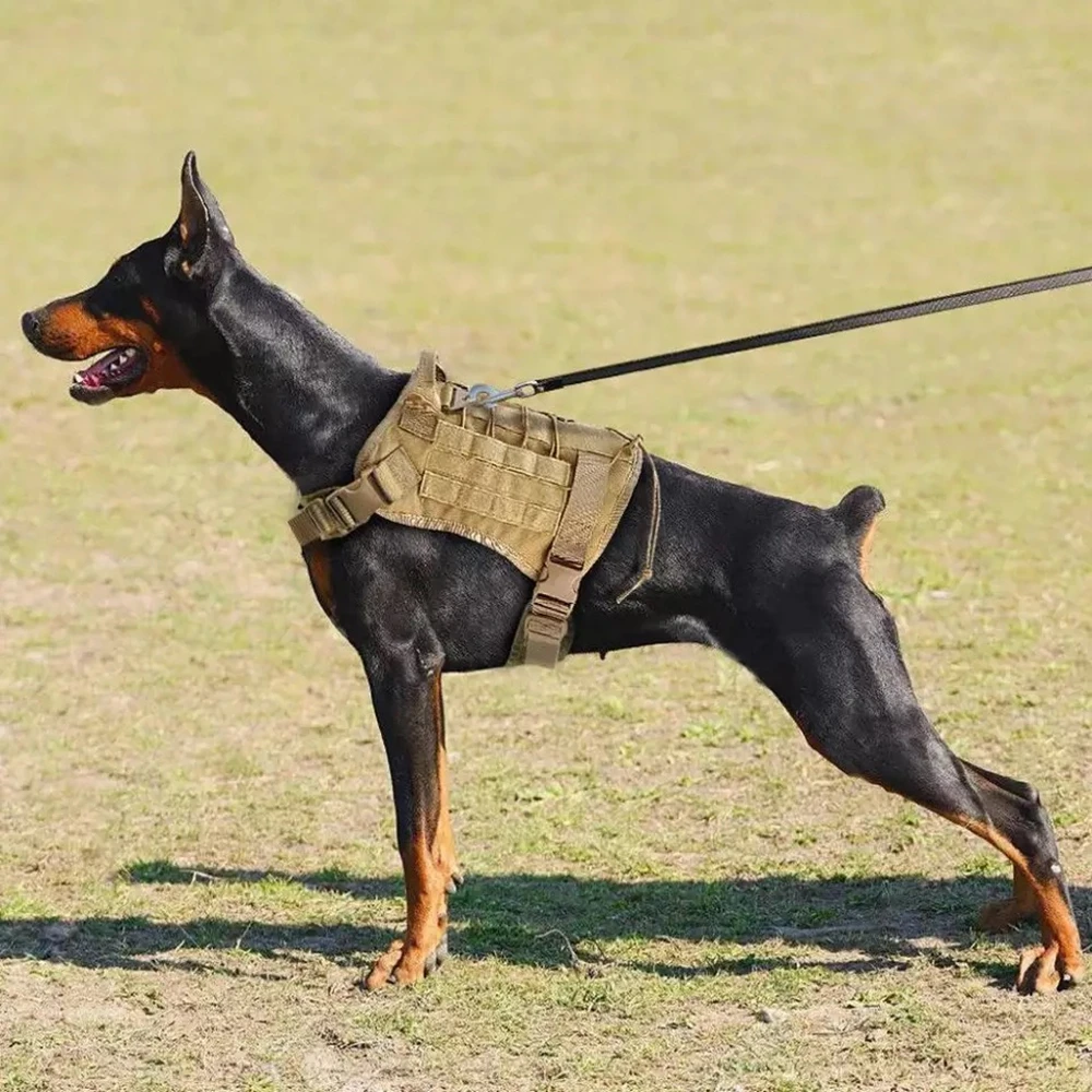 

Dog Harness with Bag Pet Tactical Training Vest 1000D Nylon Dog Collar and Leash Set for Medium Large Dogs Travel Camping Hiking