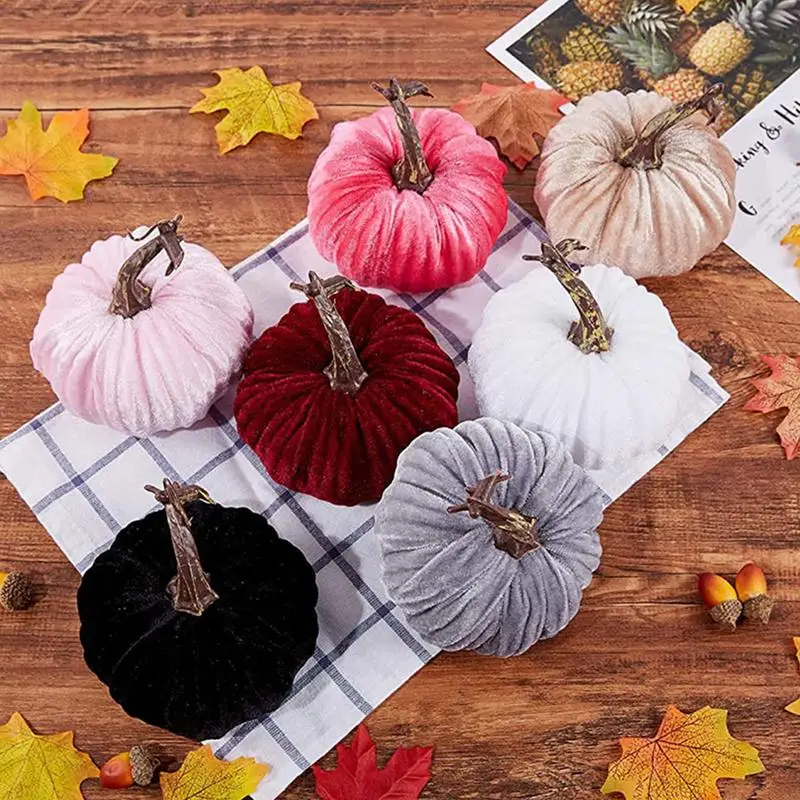 

Halloween Pumpkin Autumn Decoration Fall Artificial Pumpkins Fall Decoration for Home Fake Velvet Pumpkin Simulated Food Decor
