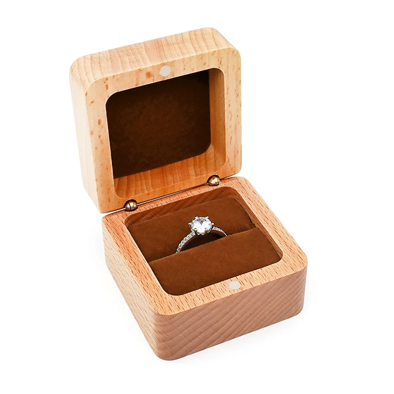 

Walnut Wooden Ring Display Box Wedding Ring Case Portable Jewelry Gift Box