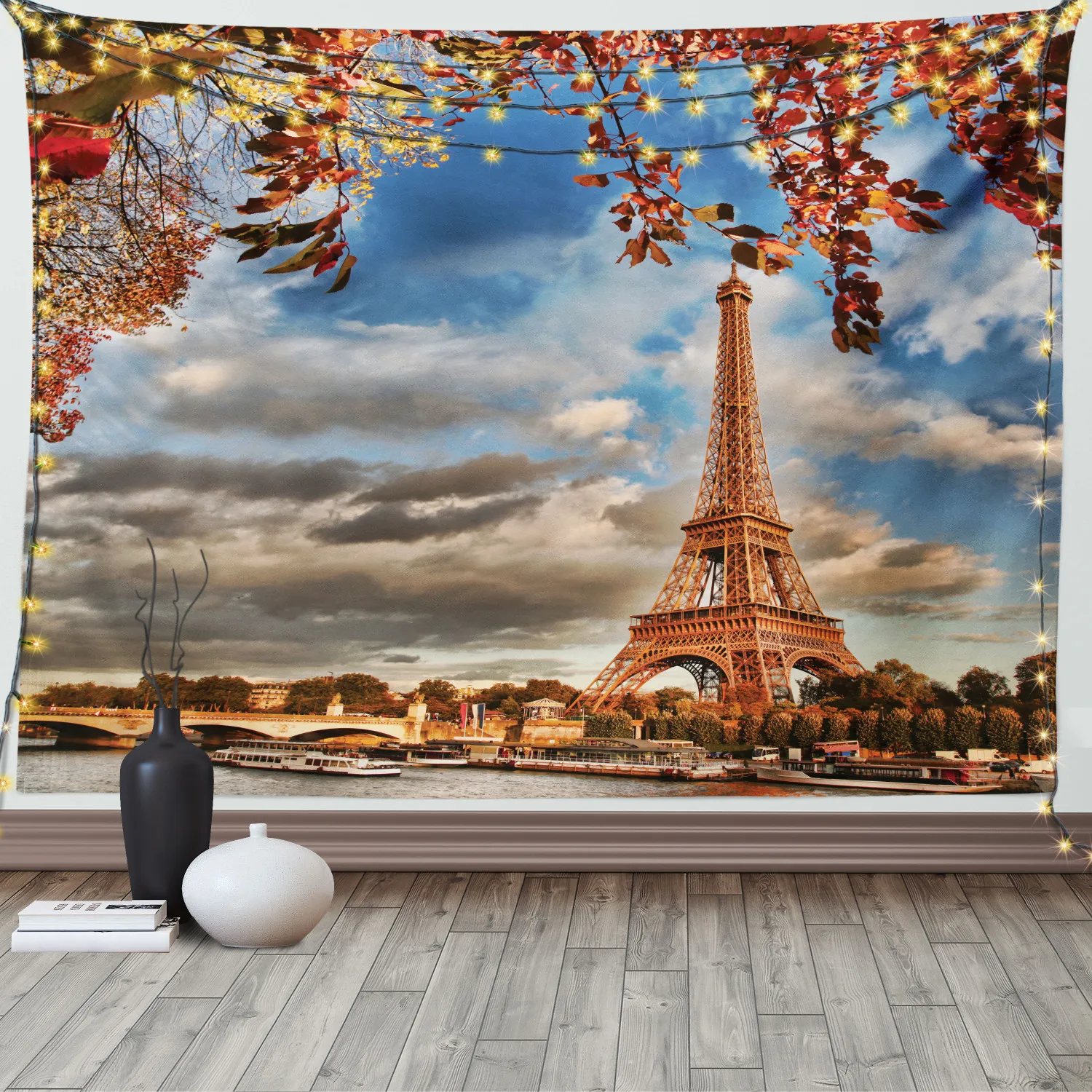 Настенный гобелен с изображением Парижской Эйфелевой башни сезон осень