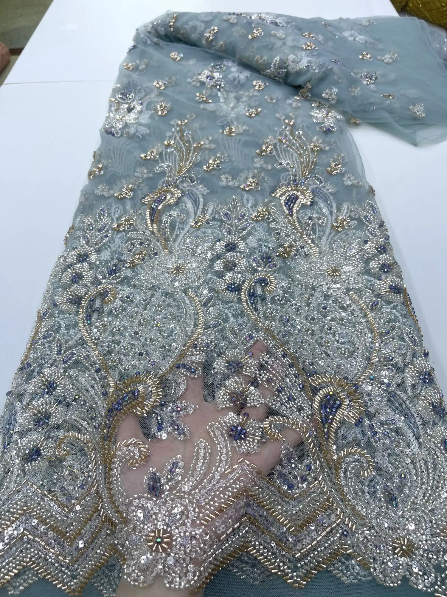 Новейшая дамасская кружевная ткань с вышивкой 2024 французская 5 ярдов