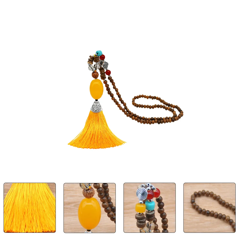 

Necklace Wood Bead Sweater Tassel Beads Handmade Wooden Bohemian Chain Tassels Cardigan Christmas Casual Agete Turquoise Dangle