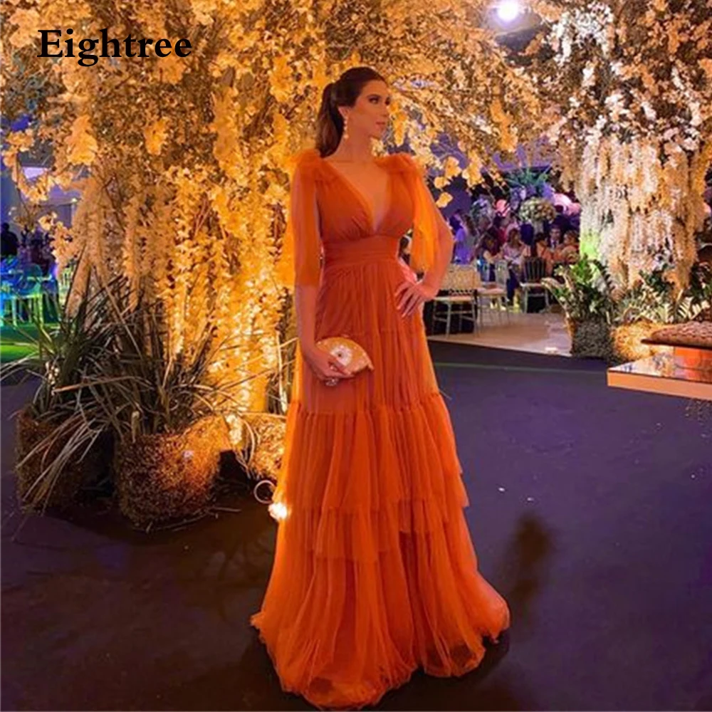 Eighree Elegent Tulle Prom Dresses V Neck Abendkleider Dubai Robes De Soirée 2022 Evening Dresses Custom Make Formal Occasion