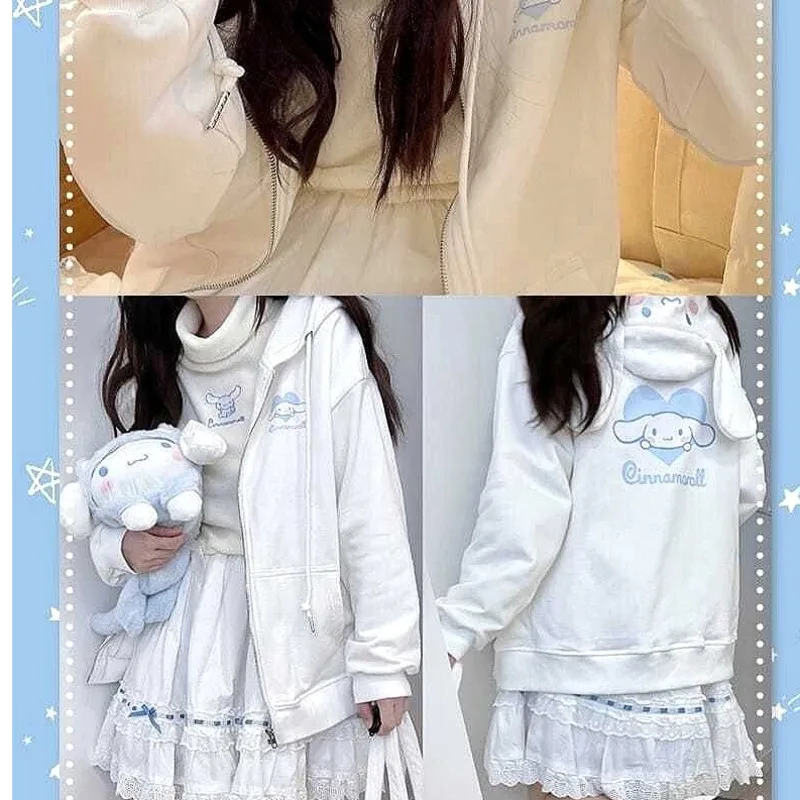 

Sanrio Cinnamoroll My Melody Kuromi Girl Cute Coat Autumn Winter Cotton Hooded Cardigan Sweatshirt Girl Plush Coat Birthday Gift