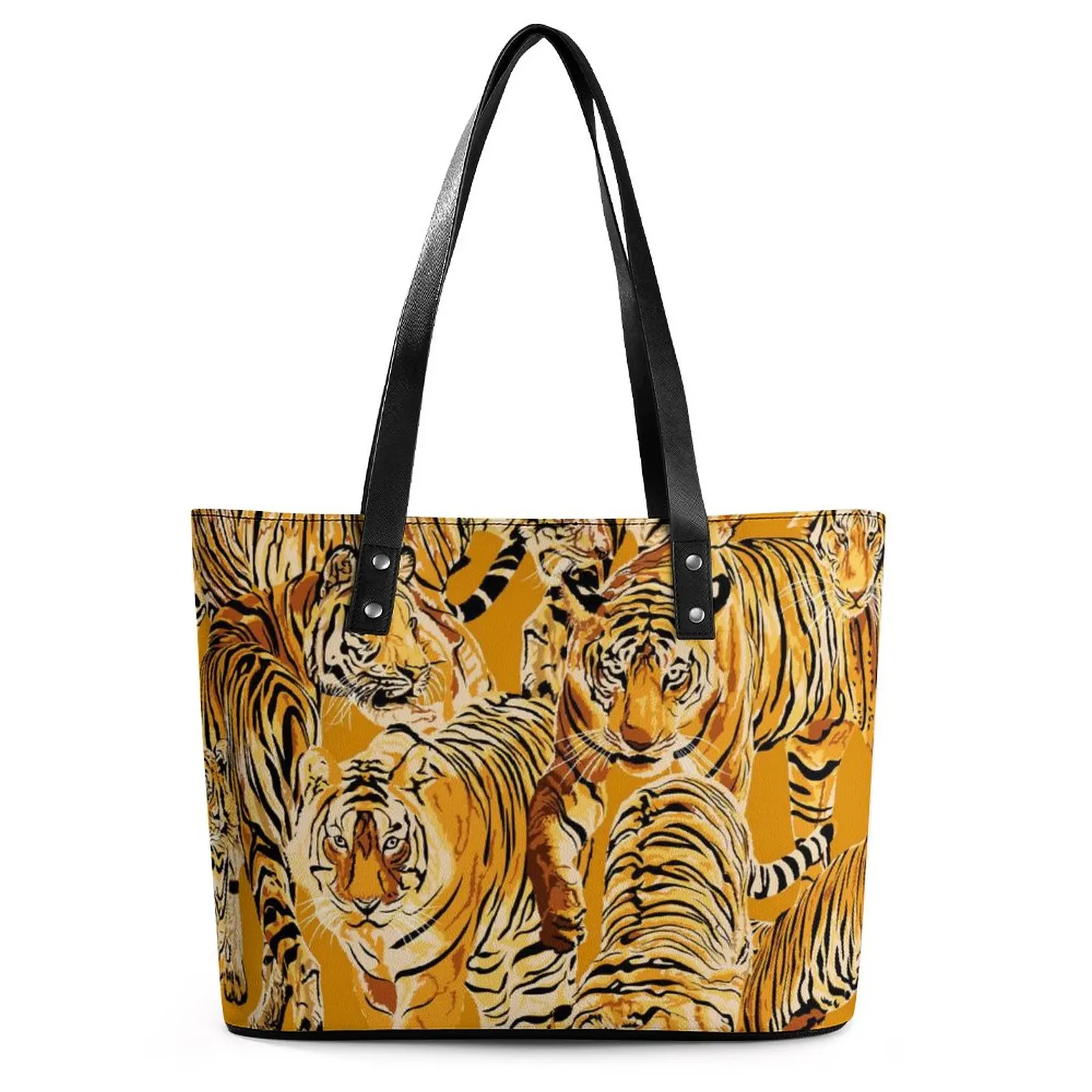 

Many Tigers Handbags Wild Animals Pattern Novelty Shoulder Bag Outdoor PU Leather Tote Bag Women Pocket Print Beach Bags