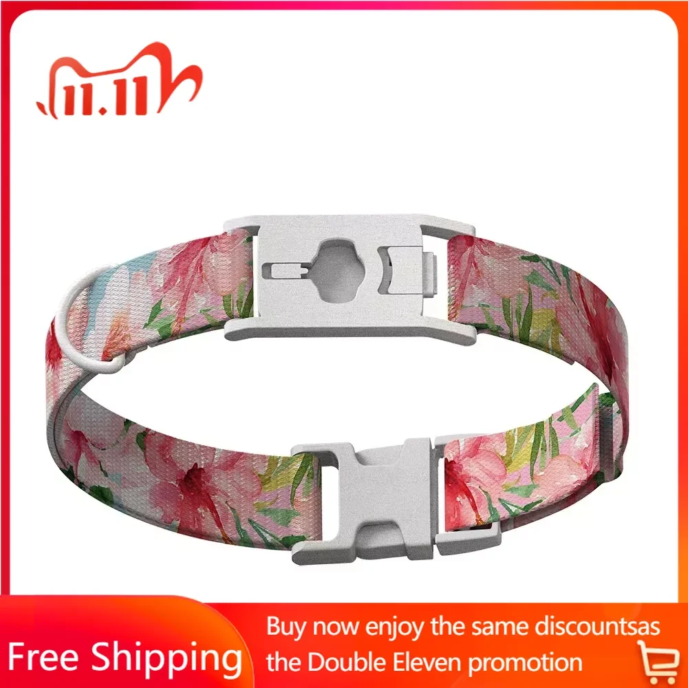 

Ошейник для отслеживания средних собак, совместим со свистком, GPS-трекером, цветочным принтом, бесплатная доставка, аксессуары для питомцев