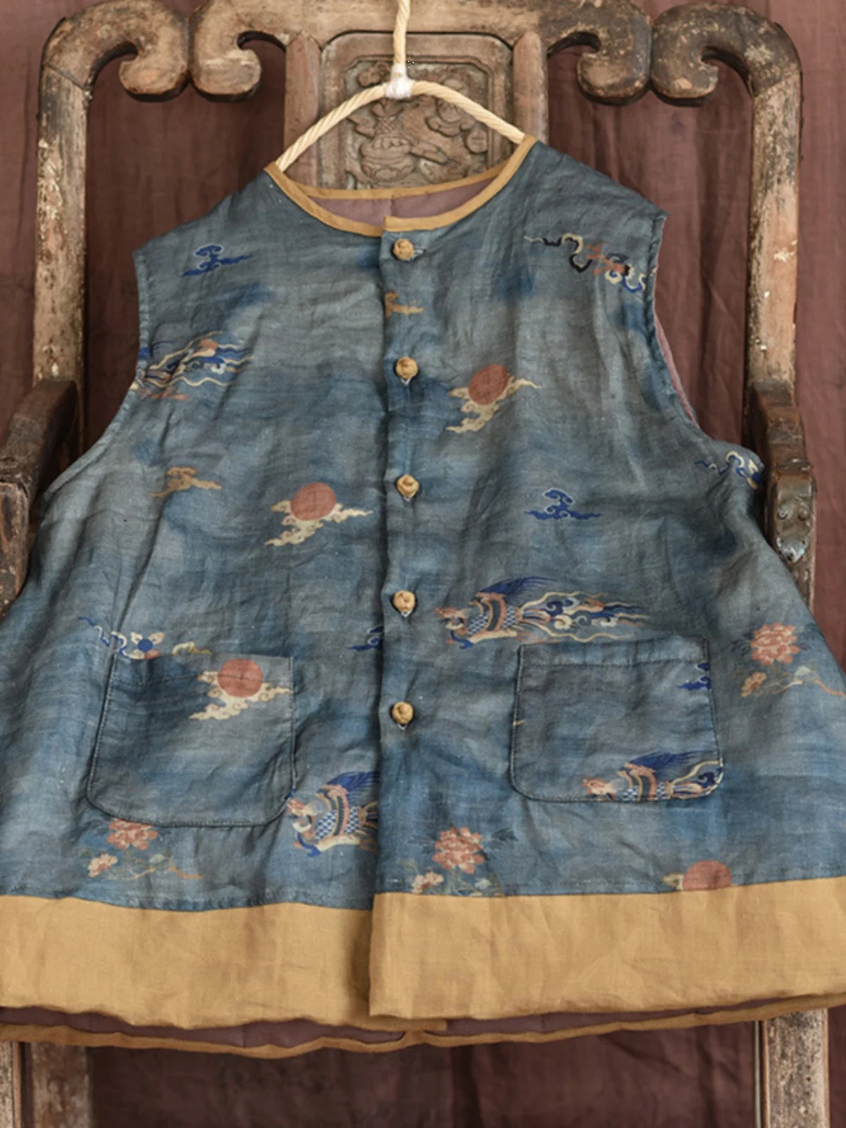 Новый китайский Sle Национальный жилет с принтом верхняя одежда для женщин 2024 зима