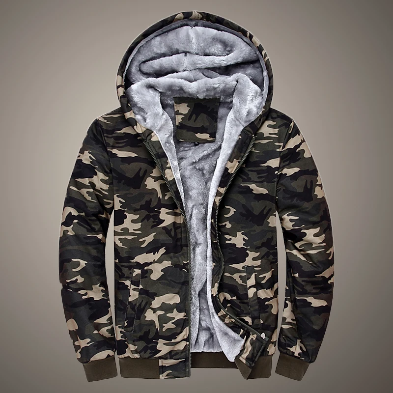 

Camouflage Hoodies for Men Heavyweight Fleece Sweatshirt - Full Zip Up Thick Sherpa Lined Winter Outdoor Coat