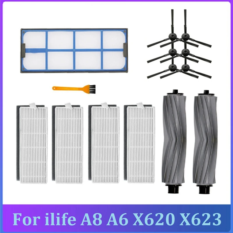 

Комплект запасных частей для робота-пылесоса Ilife A8, A6, X620, X623, 14 шт., роликовая основная щетка, основной фильтр, боковая щетка