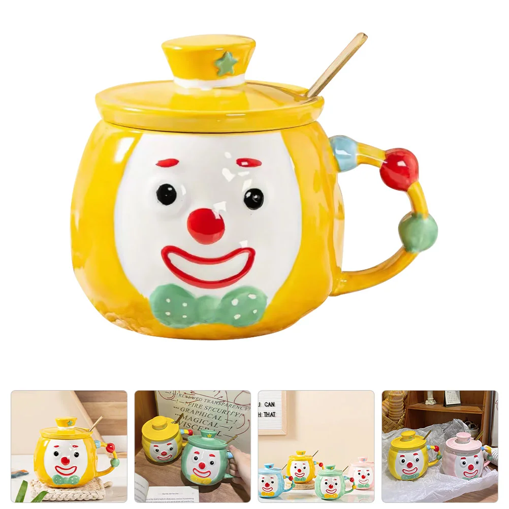 

Espresso Mugs Children Water Cup Concentrate Clown Design Cups Ceramics Funny Creative Coffee Milk with Spoon