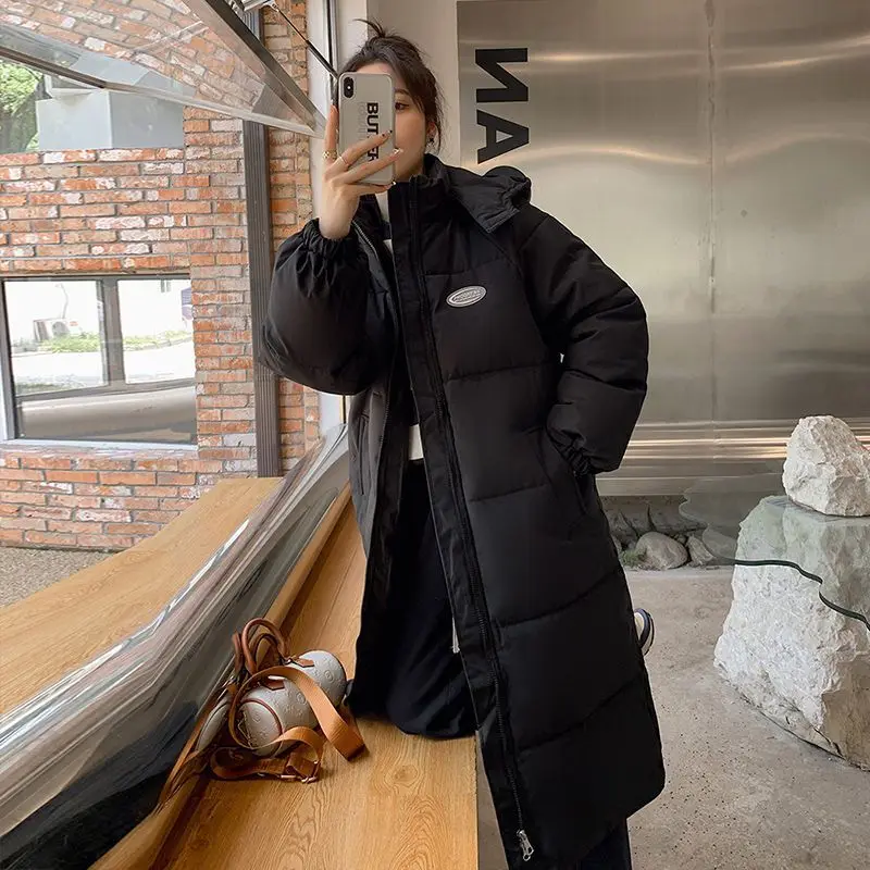 Blue 2022 New Winter Jacket Women Parka Fashion Long Coat Hooded Parkas Loose Warm Snow Wear Cotton Padded Winter Clothes