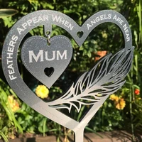mam angel feather heart shape metal ornament for garden yard outdoor home signs decoraton memorial crafts