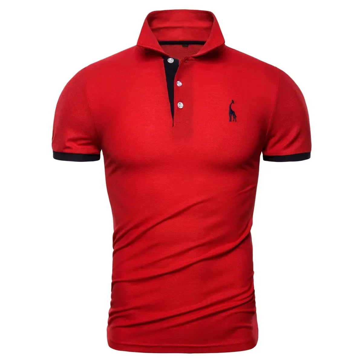 MATA FETYAN  Polo SHIRT men plain casual cotton Polo Giraffe Men Slim Fit Embroidery Short Sleeve Men's Polo FREE SHIP