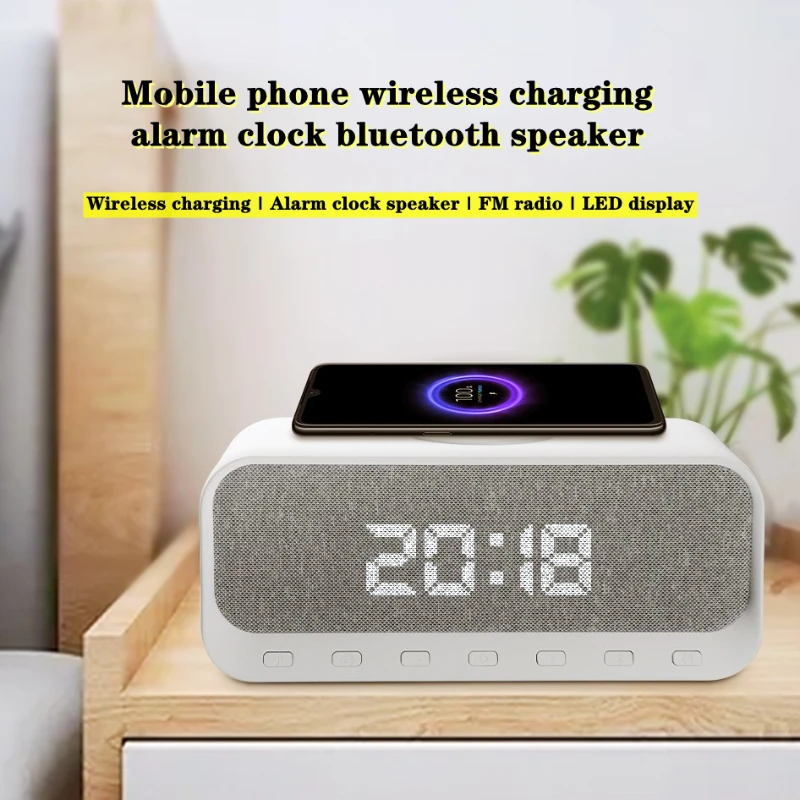 

New wireless fast charging bluetooth speaker 15W high power multi-function portable radio desktop alarm clock ANKE same