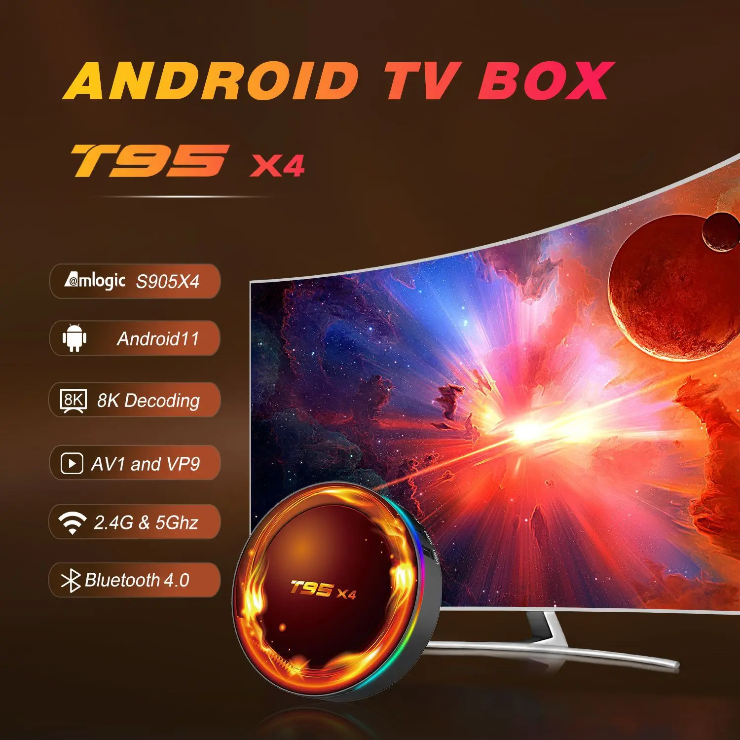 

Elemosi Smart TV Box 4GB 64GB Android 11 Bluetooth 4.0 Media Player S905X4 ARM G31 2.4GHZ&5GHZ HDMI2.1 TV BOX