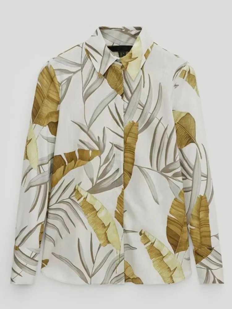 

Summer Blouse Women England Office Lady Elegant Tropical Printing Blusas Mujer De Moda 2023 Shirt Women Blouse And Top